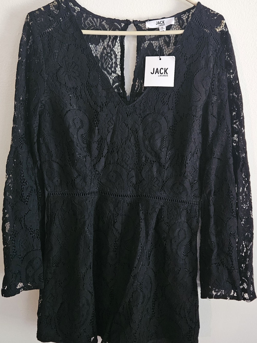 Jack by BB Dakota Black Lace Long-Sleeve Dress/ Romper. Boho, Goth, Night Out